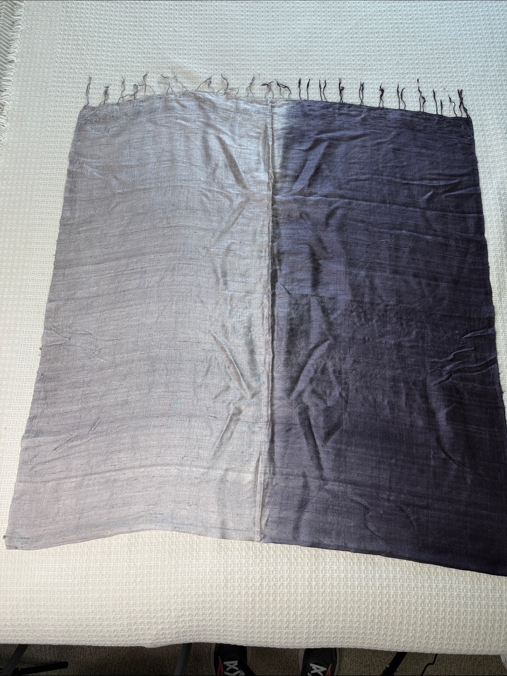 Purple ombre silk scarf with fringe
